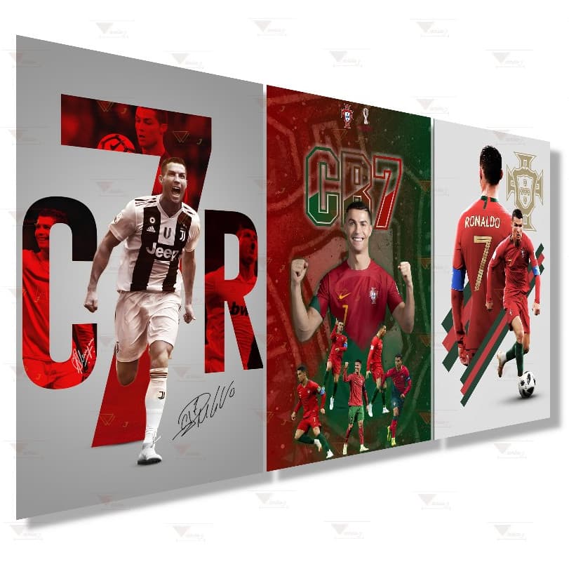 Kit 3 Quadros Decorativos Cristiano Ronaldo CR7 Portugal - Excelente Qualidade