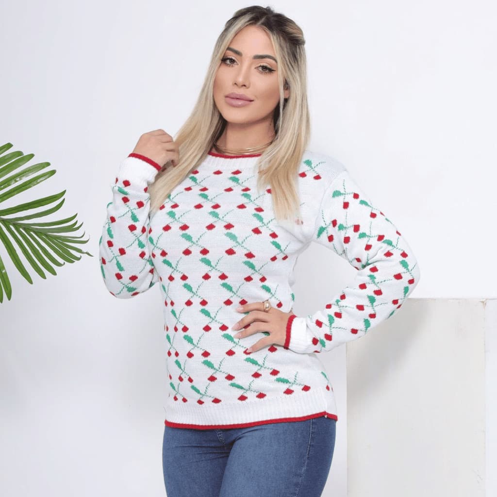 Blusa Feminina Tricot Cereja Otimo Caimento