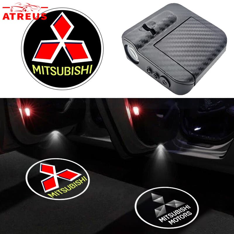 1/2 Peças Mitsubishi LED Luz De Boas-Vindas Porta Fibra De Carbono Do Carro Projetor Para Lancer Asx L200 Pajero Eclipse