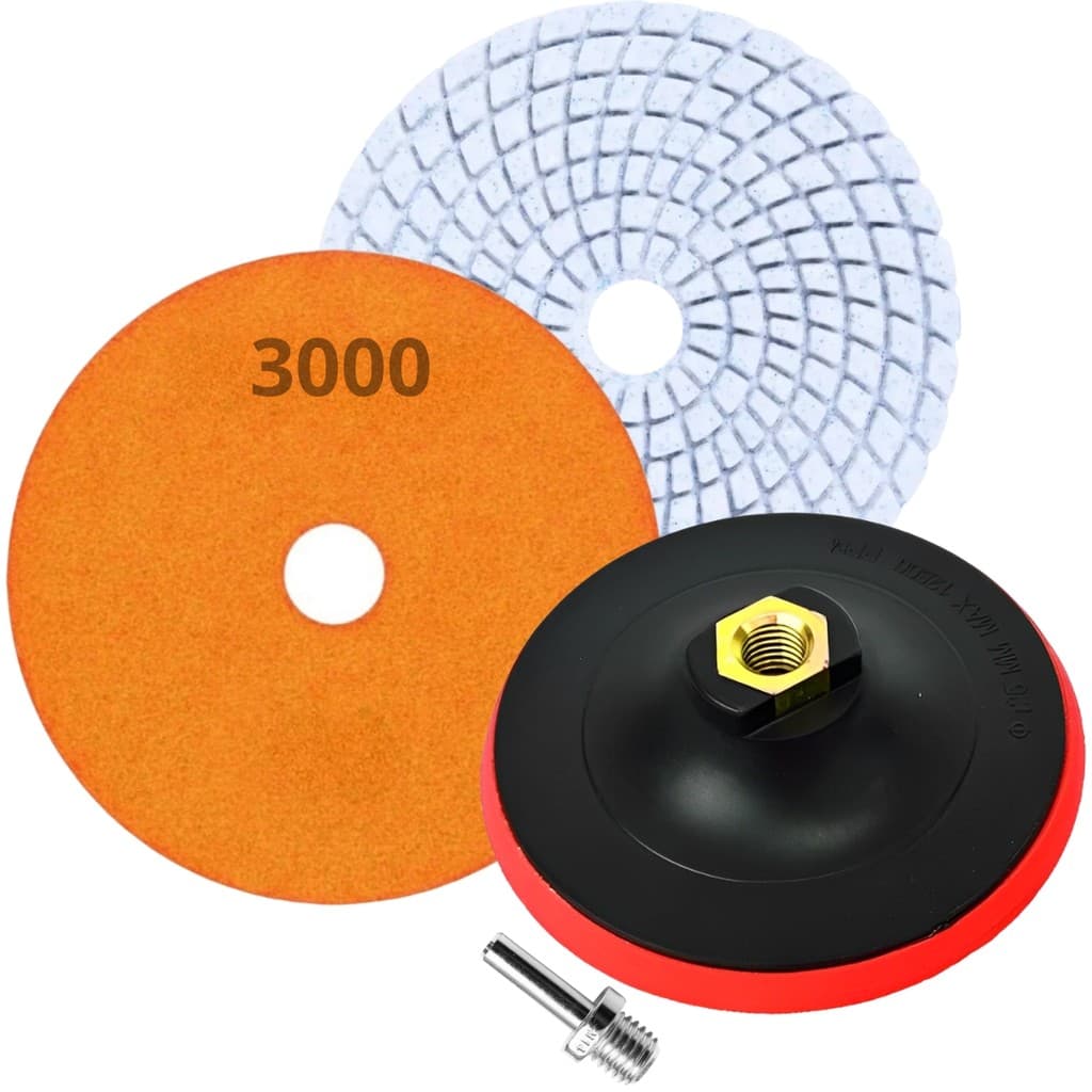 Suporte de Borracha para Disco de Lixa 115mm Aderente Com Adaptador + Disco de Lixa Diamantada Grão 3000