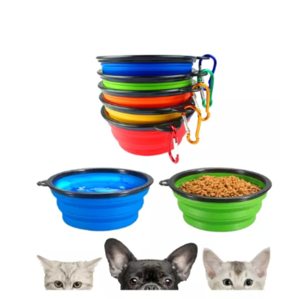 Pote para Pet/ Gato dobrável e Retrátil Portátil silicone dobrável- Comedouro e bebedouro 300 ml