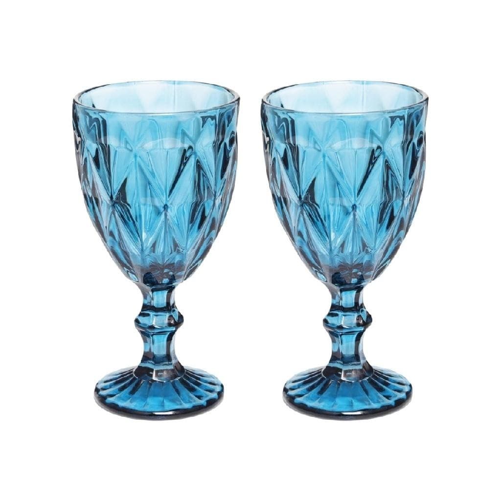 Jogo 2 Taças Diamond Na Cor Azul 300ml Água Ou Vinho