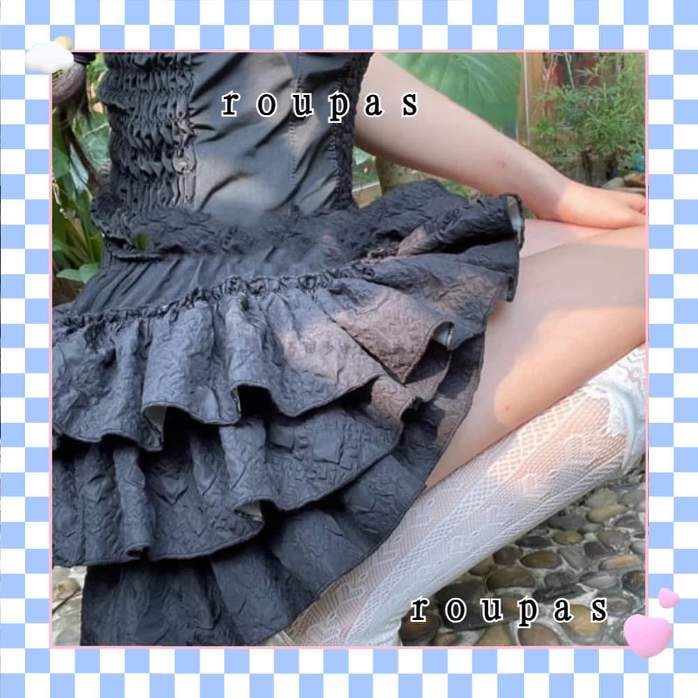 ROUPAS Saia Elástica De Cintura Alta Pongee , Linda Em Linha Com Rufos Doces , Moda Excelente De Bolo Feminina