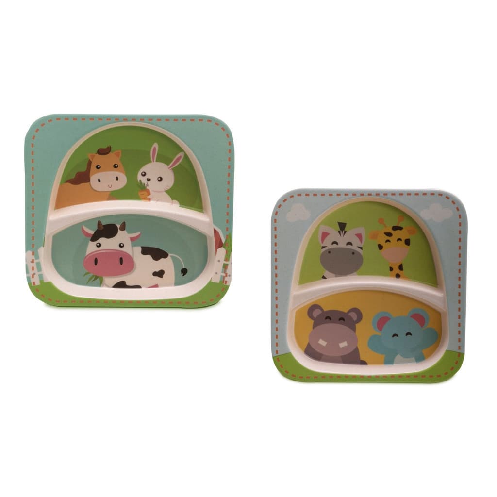 Prato Refeição Infantil Bebê Fibra de Bambu Bichinhos