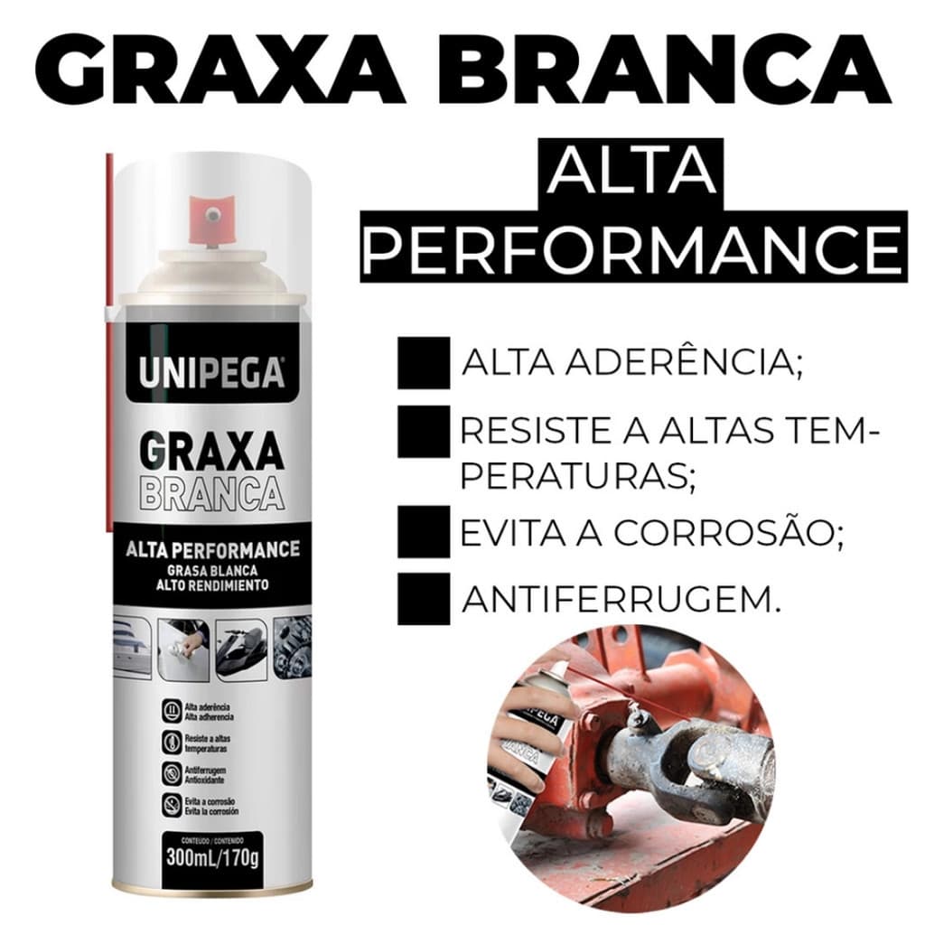 Graxa Branca Spray Lubrificante Alta Performance 300ml Unipega Barco Porta Molinete Fechadura
