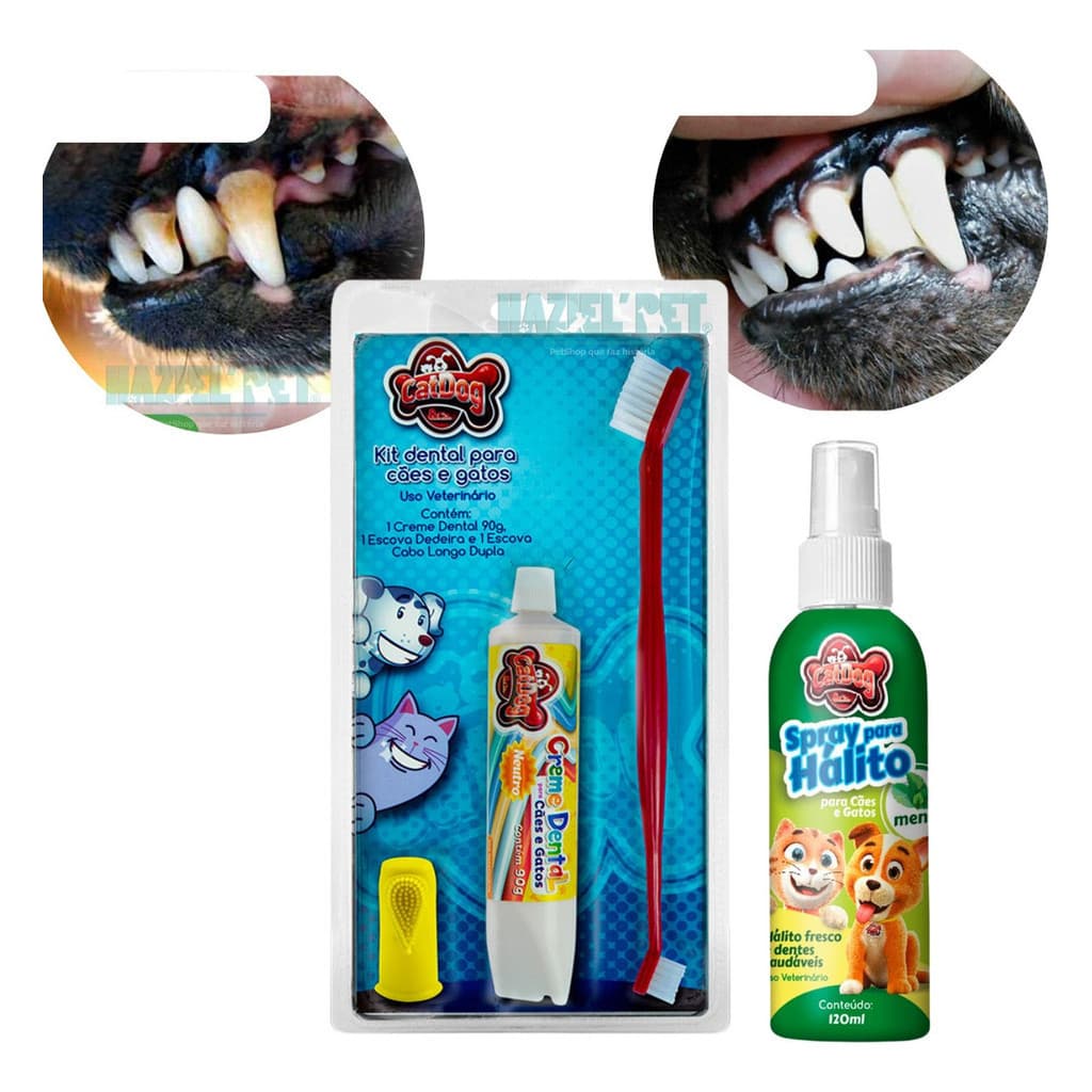 Escova Dentes Cães e Gato + Pasta Dental Dedeiral E Xô Bafinho Menta - Pet, Cachorro, Gatos, Pet shop
