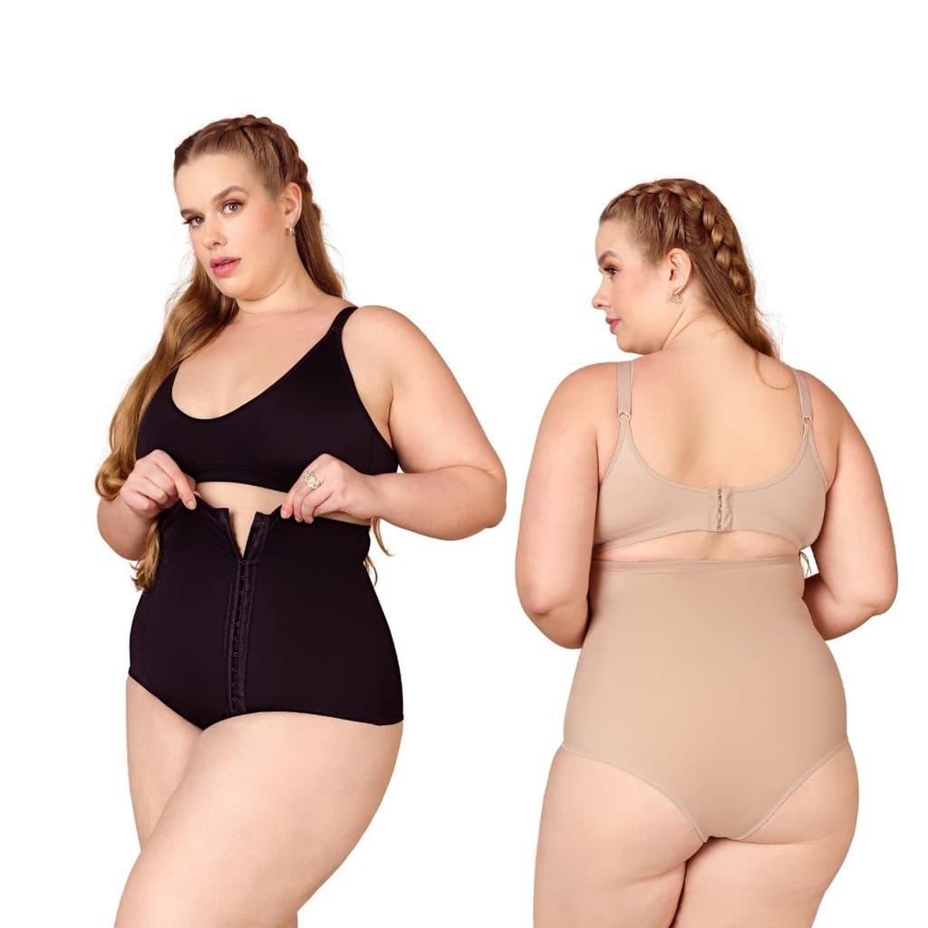 Kit  2 Cinta Alta Pós-parto Plus Size Modeladora Cintura com Fecho