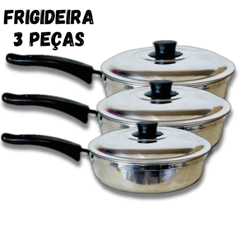 Kit Jogo De Frigideiras 3 Peças Polida Com Tampa N  22 20 18