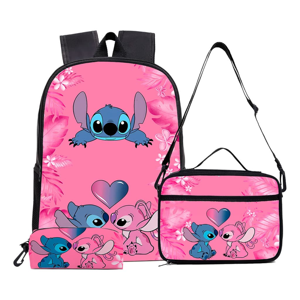 Mochila Lilo Stitch Kit Com Mochila, Lancheira E Estojo