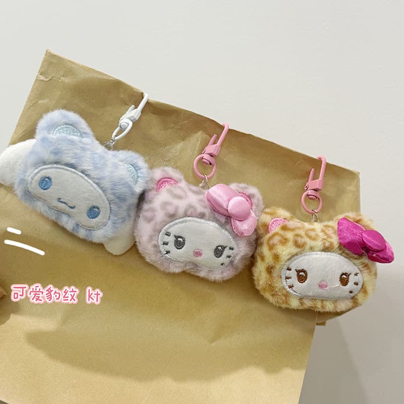 Sanrio Leopardo Impressão Olá Kitty Pingente Dos Desenhos Animados De Pelúcia Cinnamoroll Chaveiro Casal Mochila Acessór