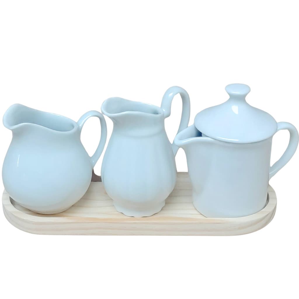 Jogo Mesa Posta, Jarras e Bule - Bule 300ml + Jarra clássica 300ml + Jarra Tradicional 350ml - Kit Porcelana Branca