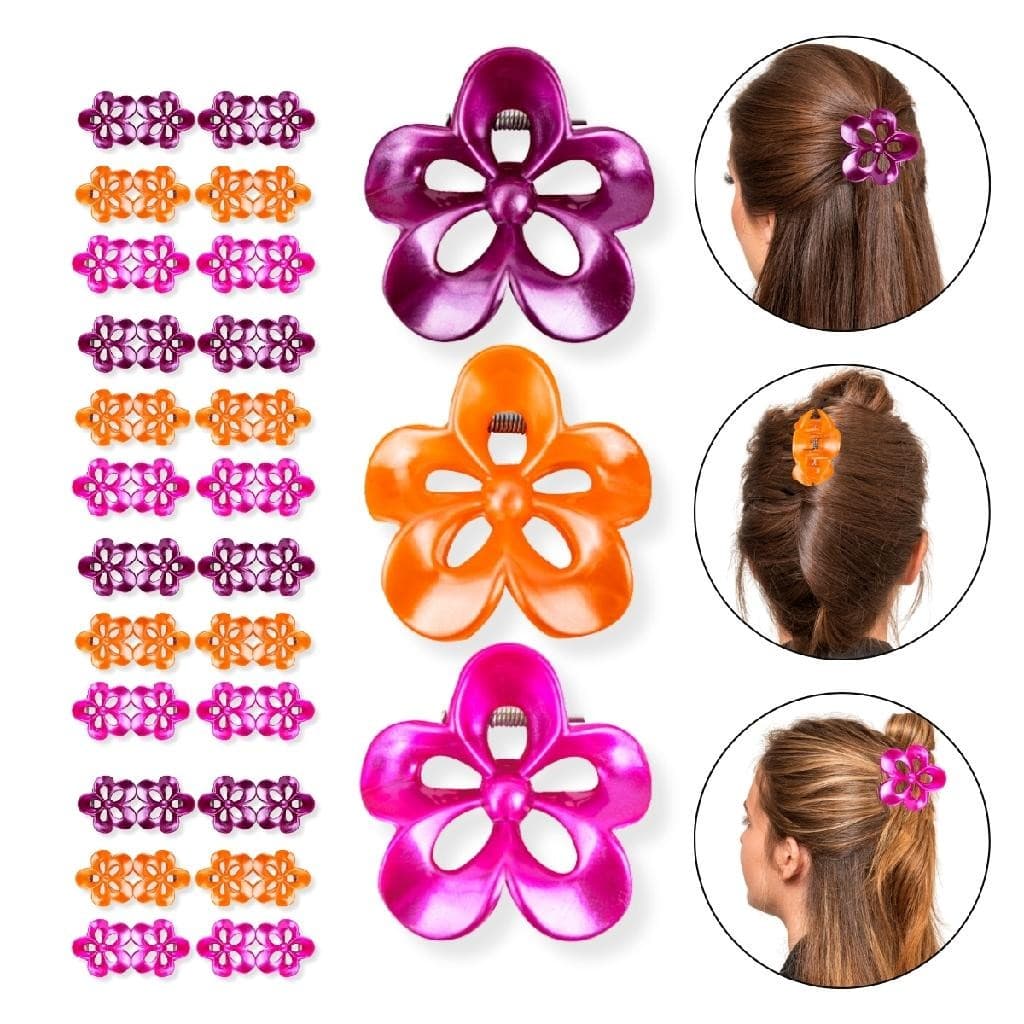 Kit 48 Presilha Prendedor Acessório Cabelo Flor Perolada Colorida Penteado Cabelos Preso Look Verão
