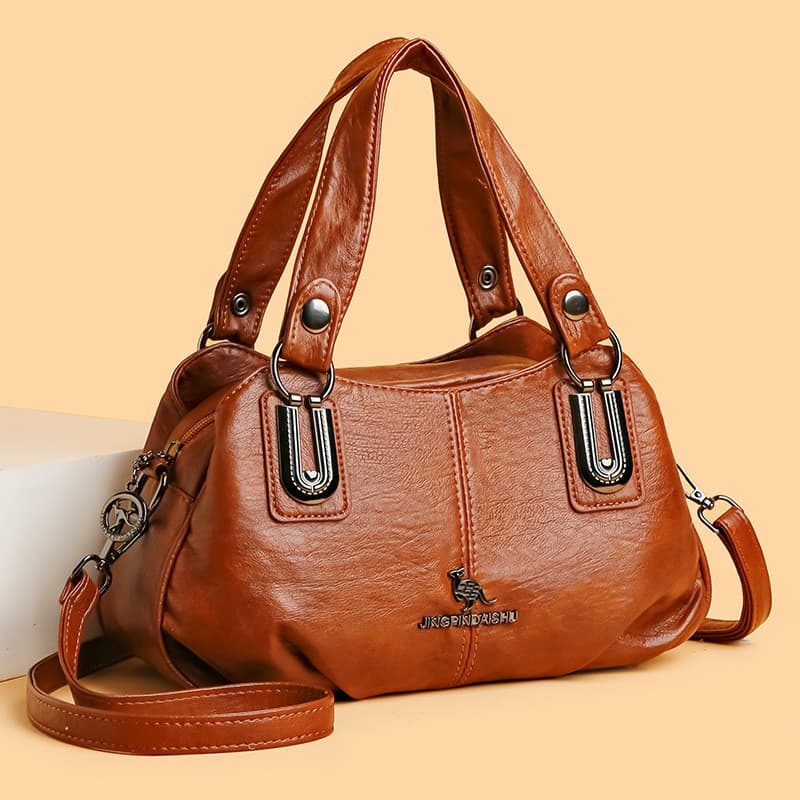 Bolsa Feminina Transversal Elegante Luxo Couro PU Macio 3 Camadas Espaçosa