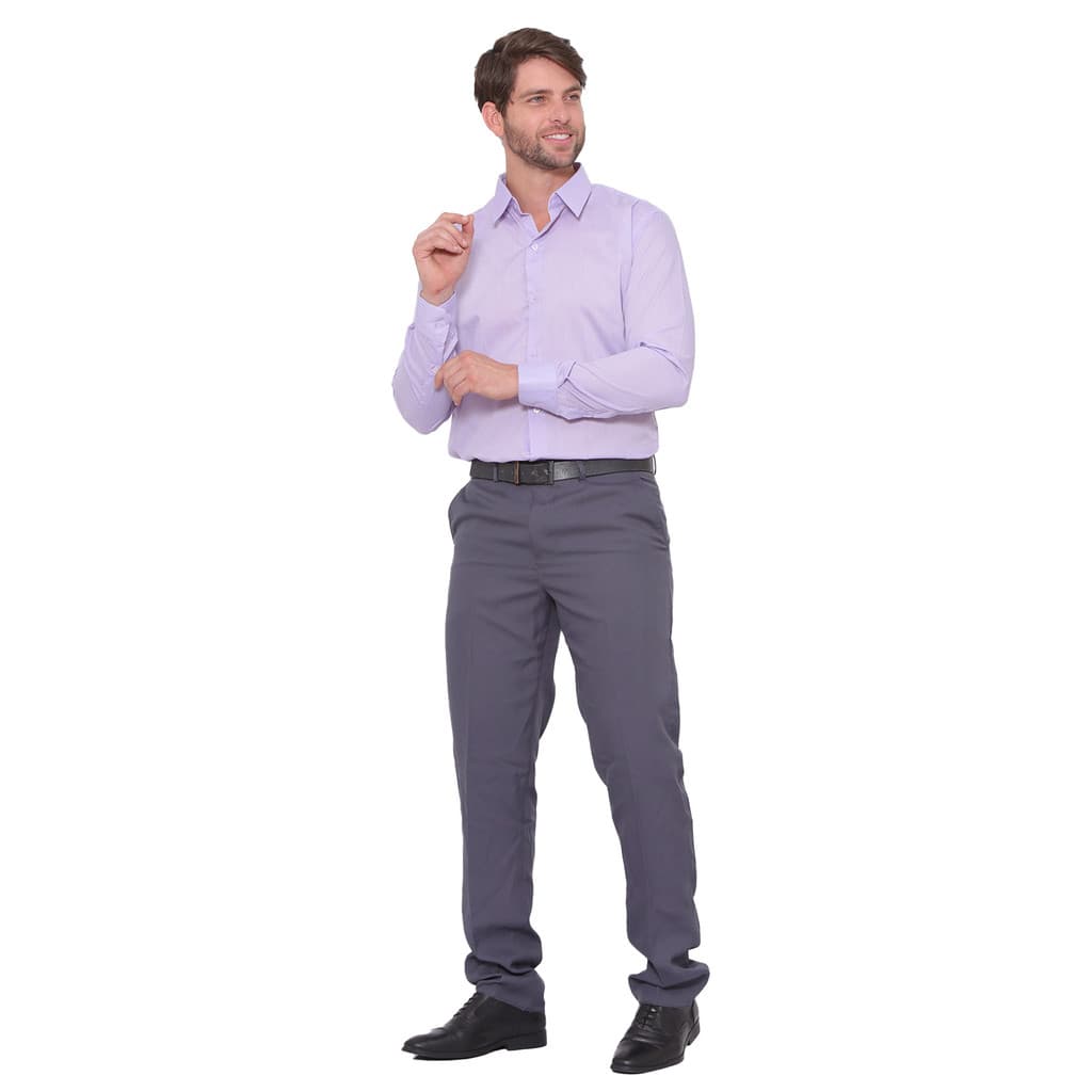 KIT Masculino 2 peças- Camisa Social Slim Lilás e Calça Social Cinza Escuro de Terno