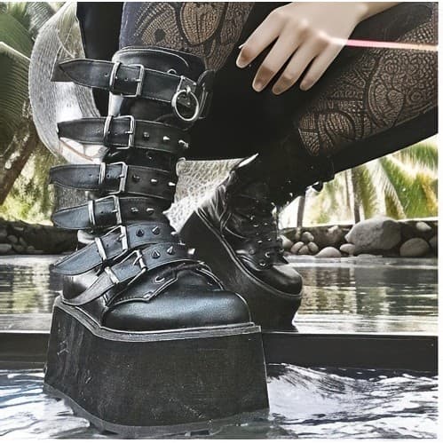 Demonia botas de sola grossa na Europa e nos Estados Unidos, novas tiras e rebites, botas médias de sola grossa, American plus size Knight