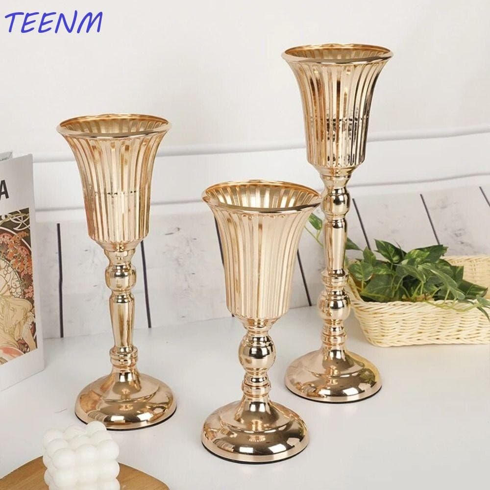 TEENM Gold Vaso De Ferro , FIower Art Anti-Queda , Romântico Forjado Dourado Simulado Porta Flores Arranjo De
