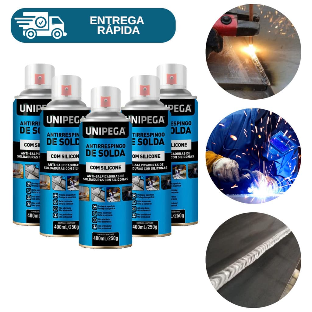 Kit 5 Antirrespingo De Solda Com Silicone 400ml Spray Anti Corrosão Unipega Profissional Proteção