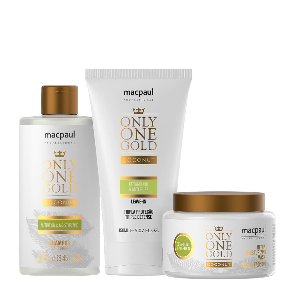 Kit Shampoo Máscara e Leave-In hidratante Only One Gold Coconut - Macpaul Professional