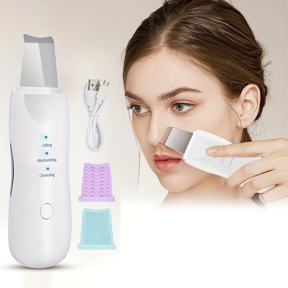 Aparelho Peeling Ultrassônico Limpeza Facial Profunda Removedor de Cravos Esfoliante Facial Antirrugas Recarregável USB