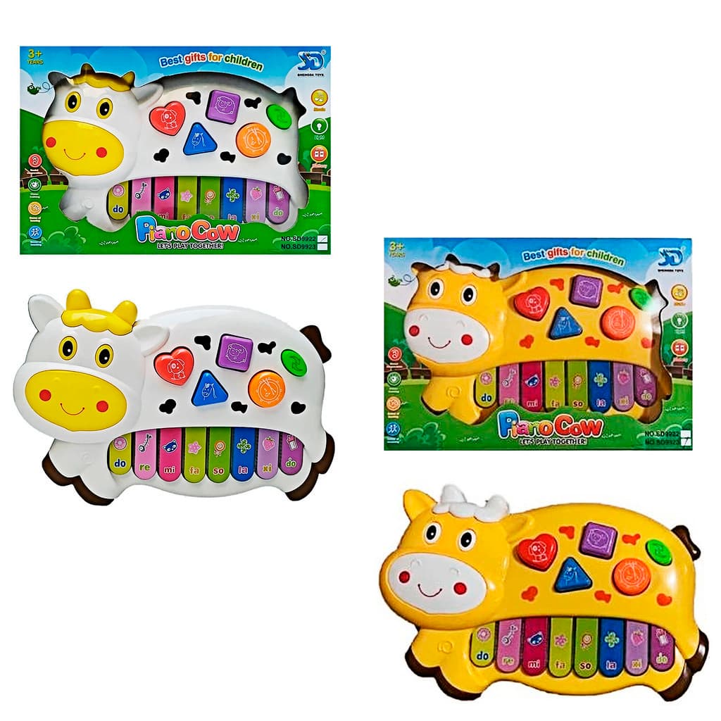 Brinquedo Piano Teclado Infantil Educativo Musical Animais Vaca C Sons E luzes Para Crianças HM TOYS