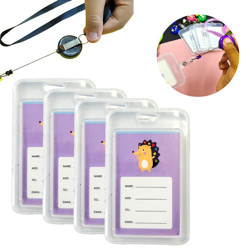 Kit 4 Uni Suporte Para Crachá Com Cordão E Roller Clipe Retrátil