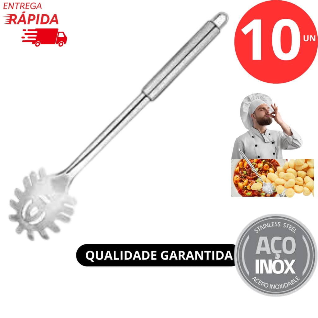 Kit 10 Pegador Universal de Aço Inox para Massa Churrasco Petiscos Salada Carne de Massas Cozinha