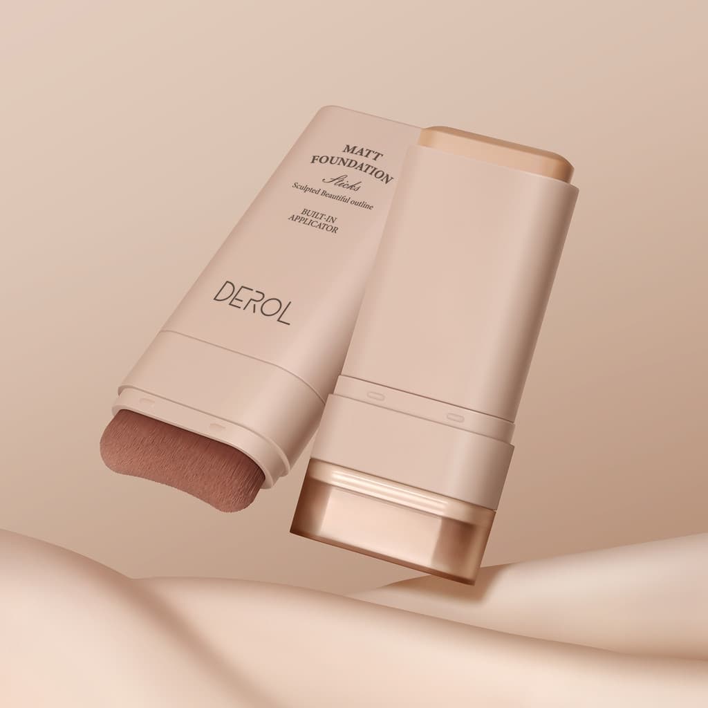 DEROL Eraser Foundation Stick Com Pincel 5 Cores 20g Base Corretiva Leve Hidratante