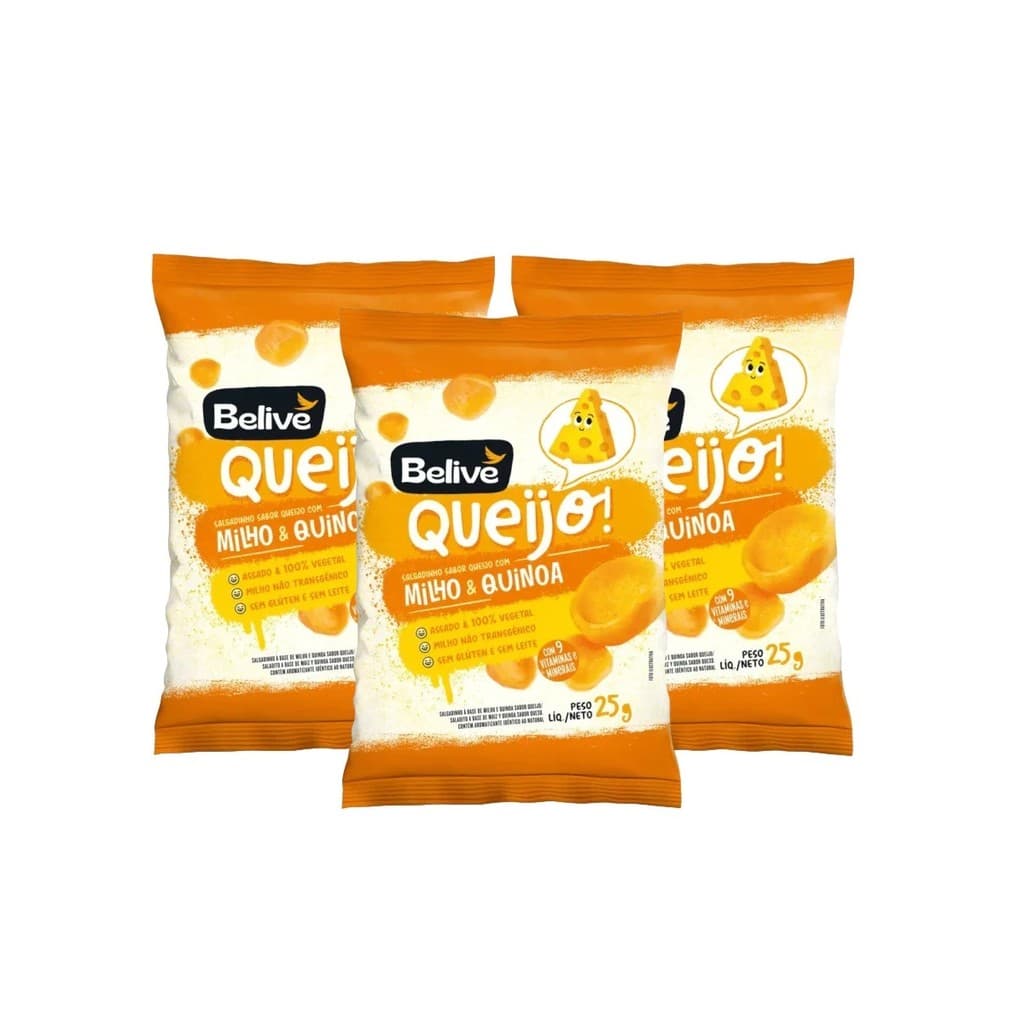 3x Salgadinho Belive Queijo Milho E Quinoa Sem Glúten 25g