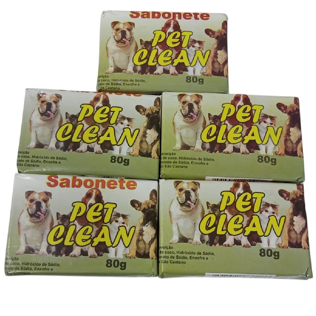 Kit 5 Sabonete Pet Clean  Ação antisséptica e antiinflamatória Contra Carrapatos e Pulgas