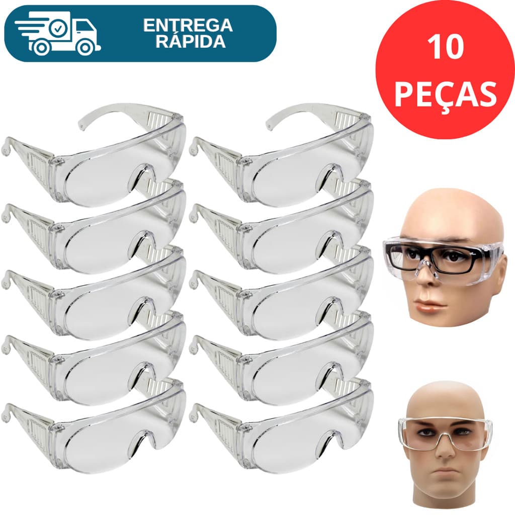Kit 10 Óculos De Proteção Sobrepor Óculos De Grau Protector Valeplast Segurança Epi Obra Indústria