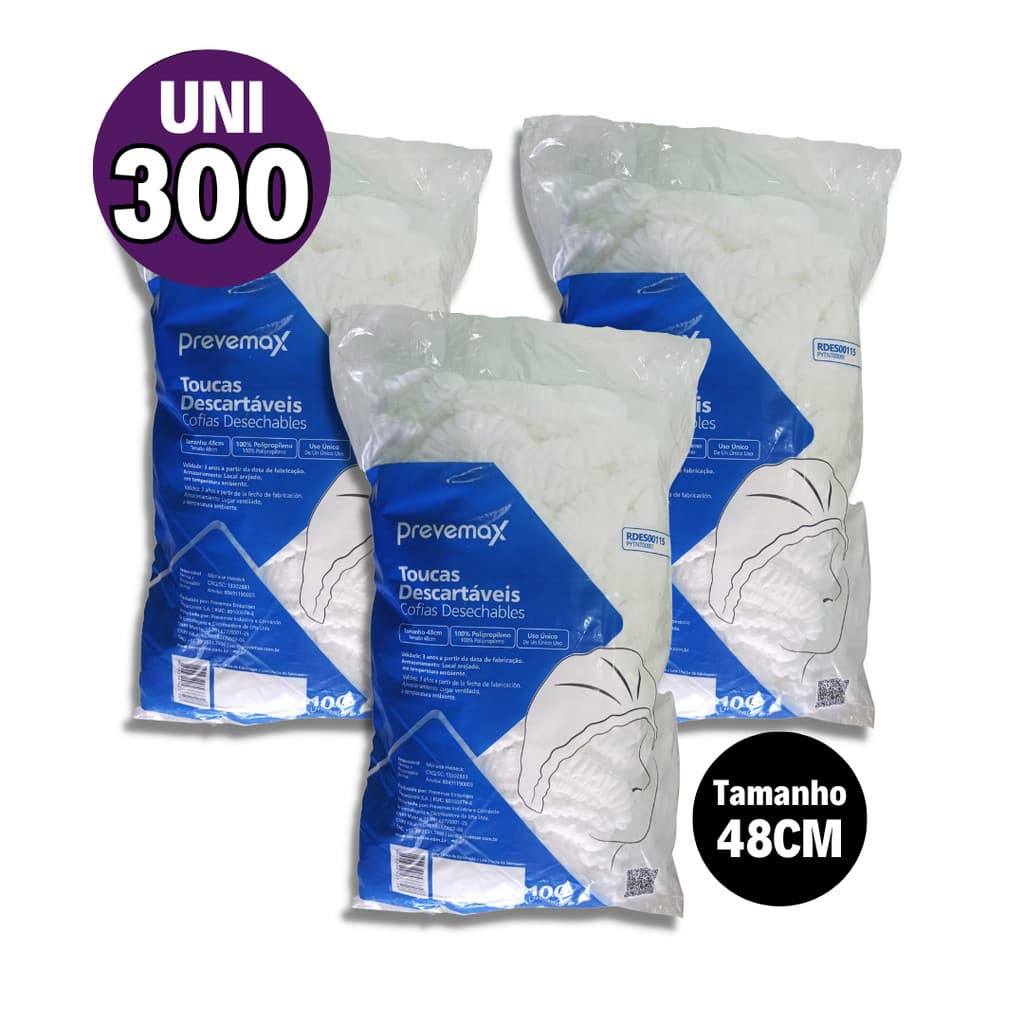Touca descartável TNT Branca c/ Elástico - 300 Unidades