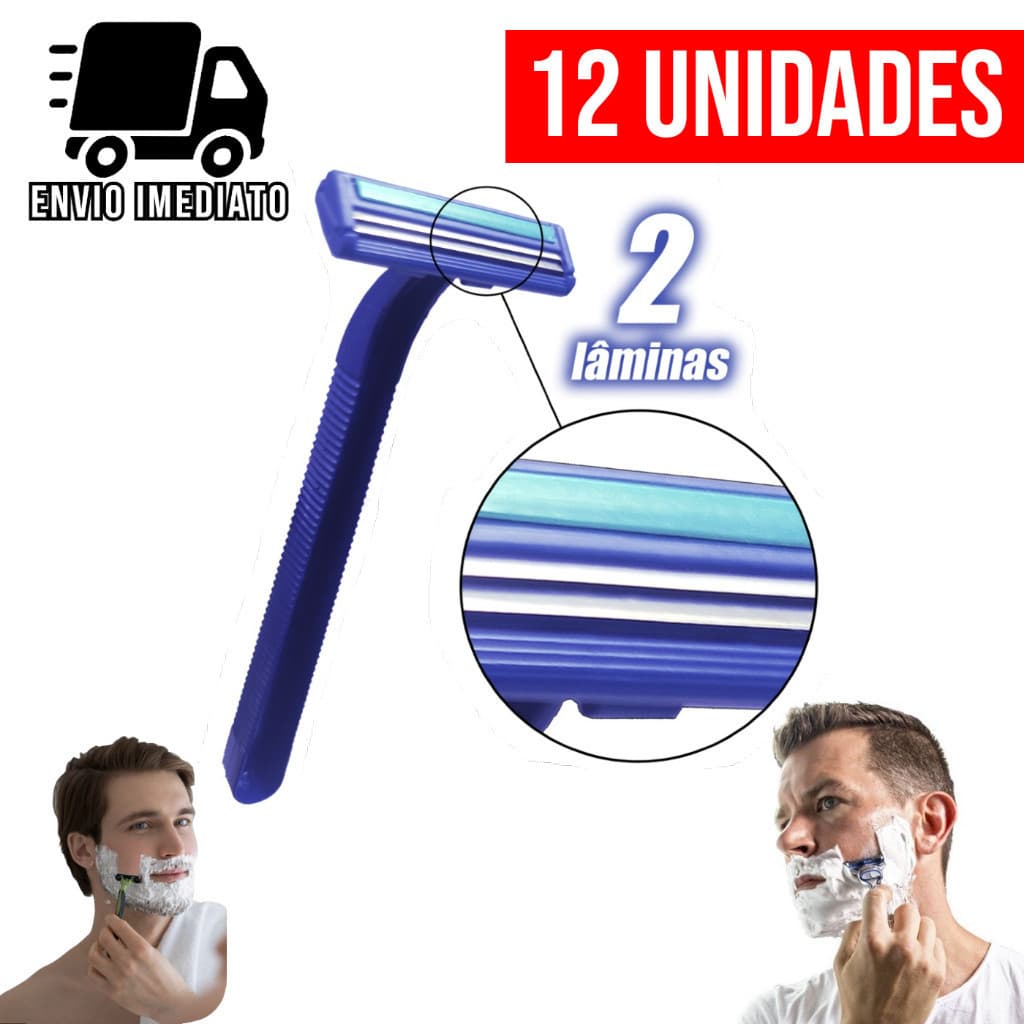 Kit 12 Aparelho de Barbear Descartável com 2 Lâminas e Lubrificante Barba Cabelo e Corpo