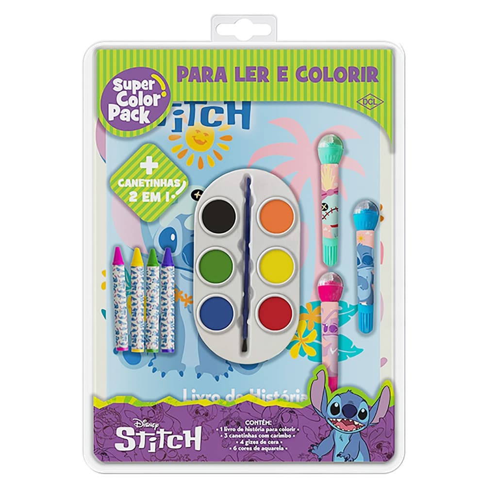 Kit Pintura Leitura Disney Infantil Super Color Pack Stitch