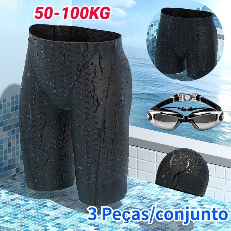 3 Peças/Conjunto Shorts De Natação Homens Tendência De Moda Imitação De Pele De Tubarão Calções De Natação Confortáveis Rápido Seco Profissional De Treinamento De Natação Shorts