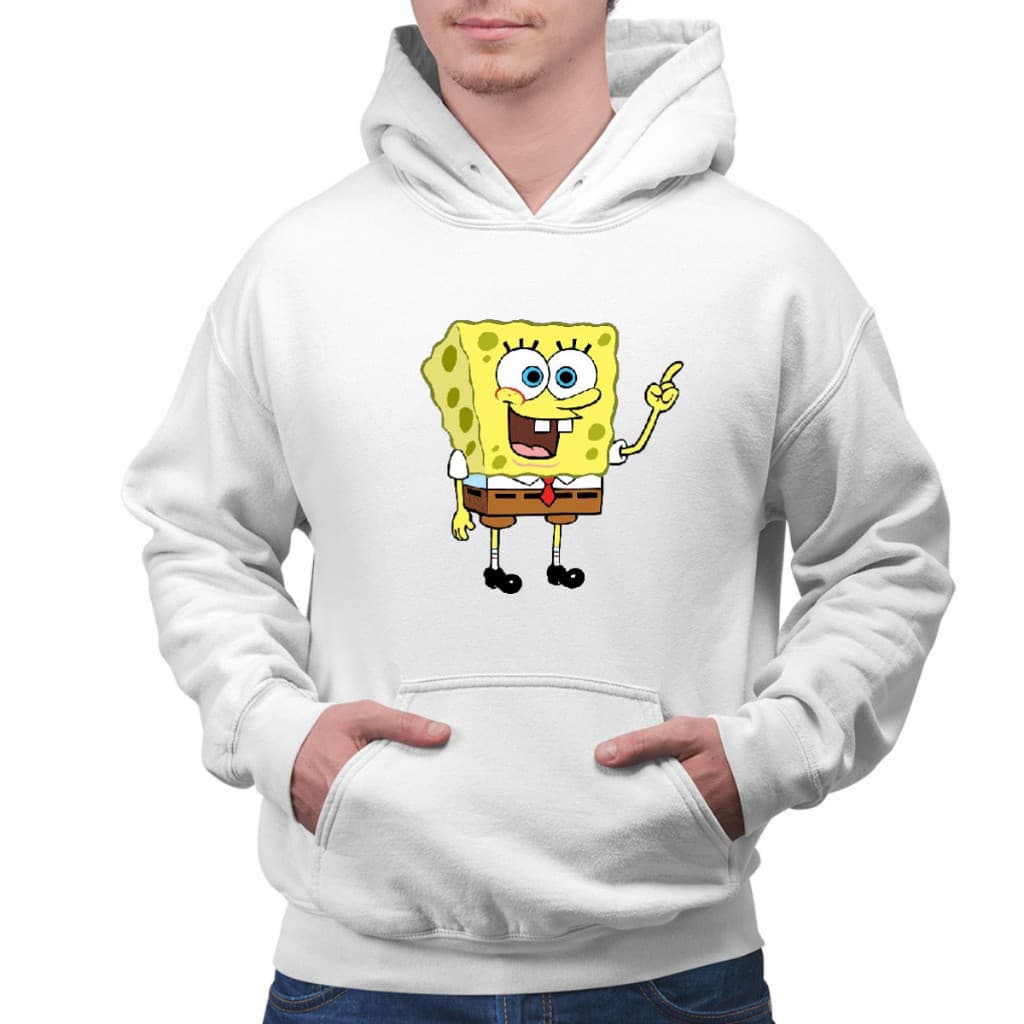 Moletom Branco Bob Esponja Desenho Canguru Blusa De Frio Com Capuz e Cordão Promoção