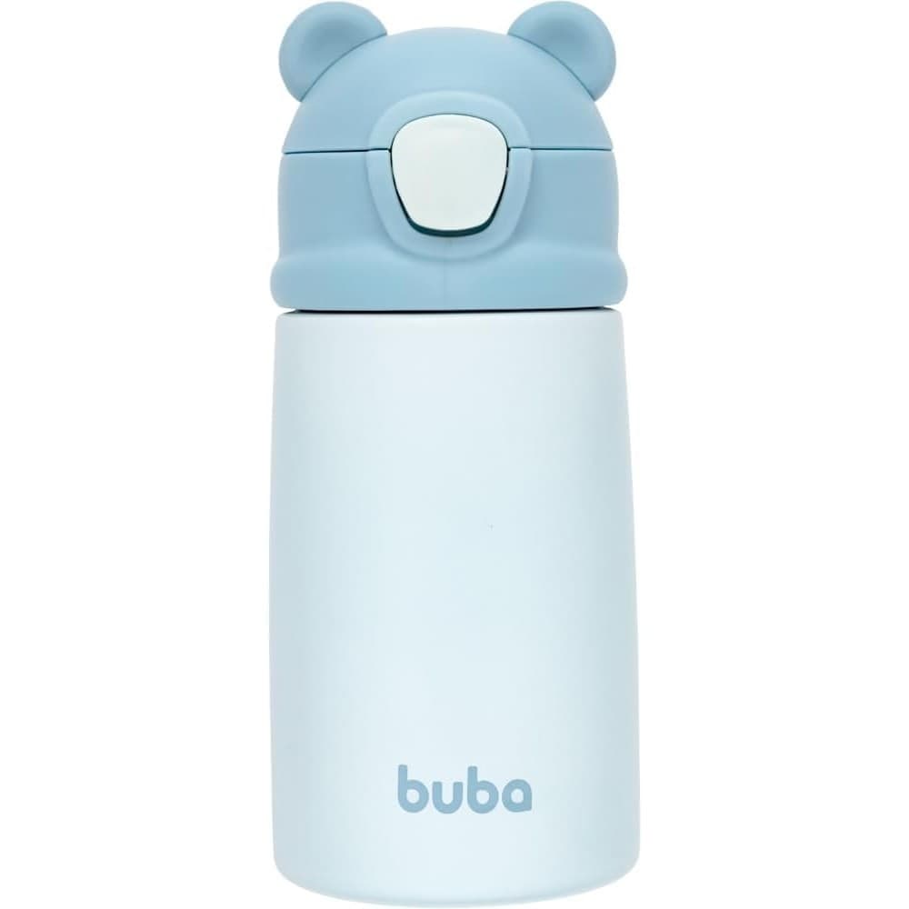 Copo Térmico Parede Dupla c/ Canudo Ursinho 320ml Azul -Buba