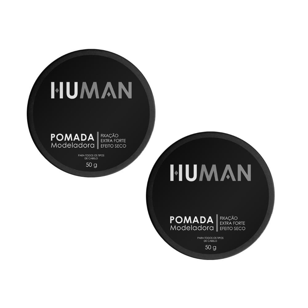 Kit 2 Pomada Modeladora Fixadora Cabelo Efeito Matte Seco Extra Forte Human 50g