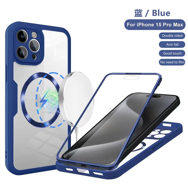 360 Front + Back De Corpo Inteiro Caixa Transparente Magnética Recarregável Para iPhone 15 14 13 11 12 Pro Max Plus Capa