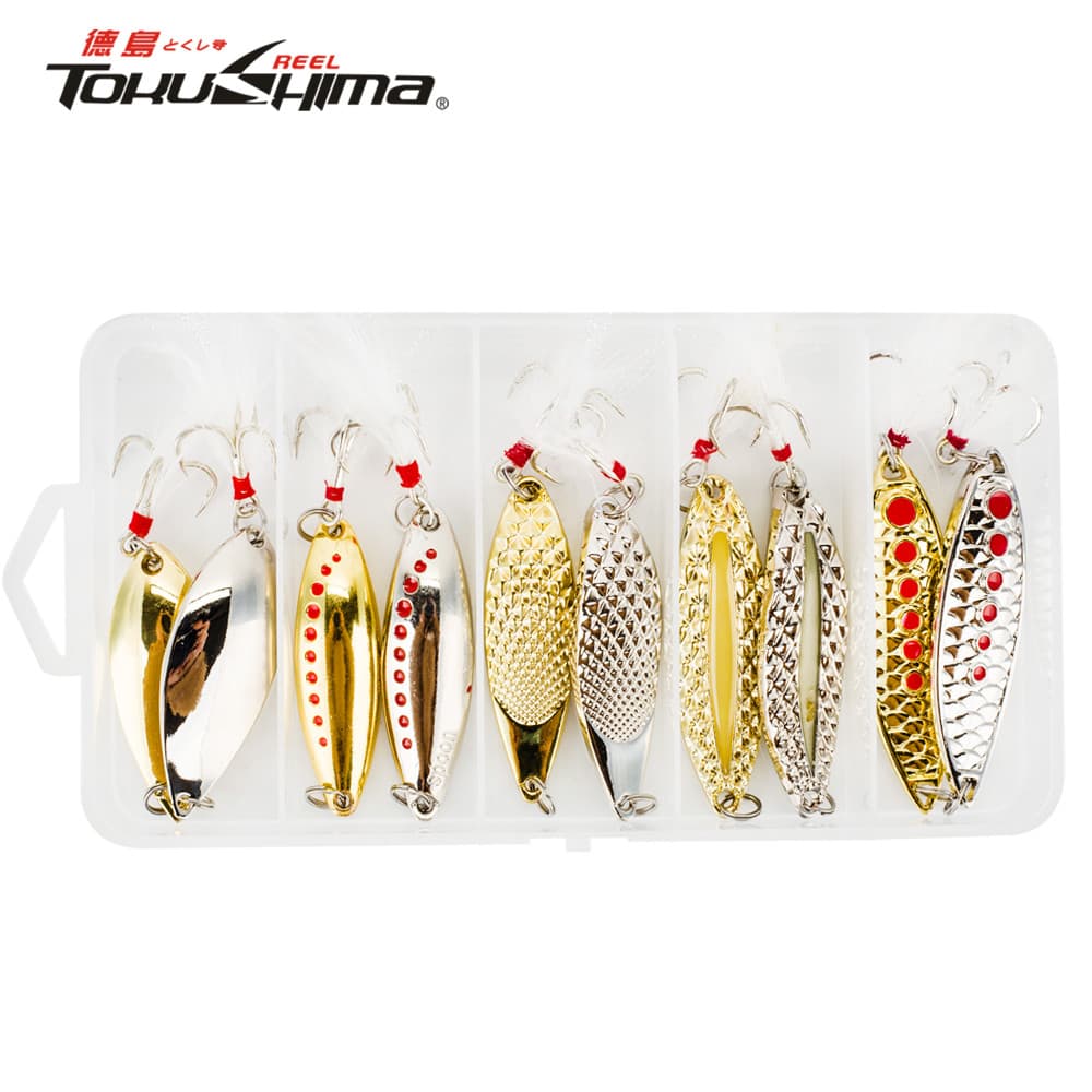 10 Unidades/Conjunto De Isca De Colher Em Caixa Fundição De Metal Slow Jig Luminous Spinner SwimBait Artificial Dura Pes