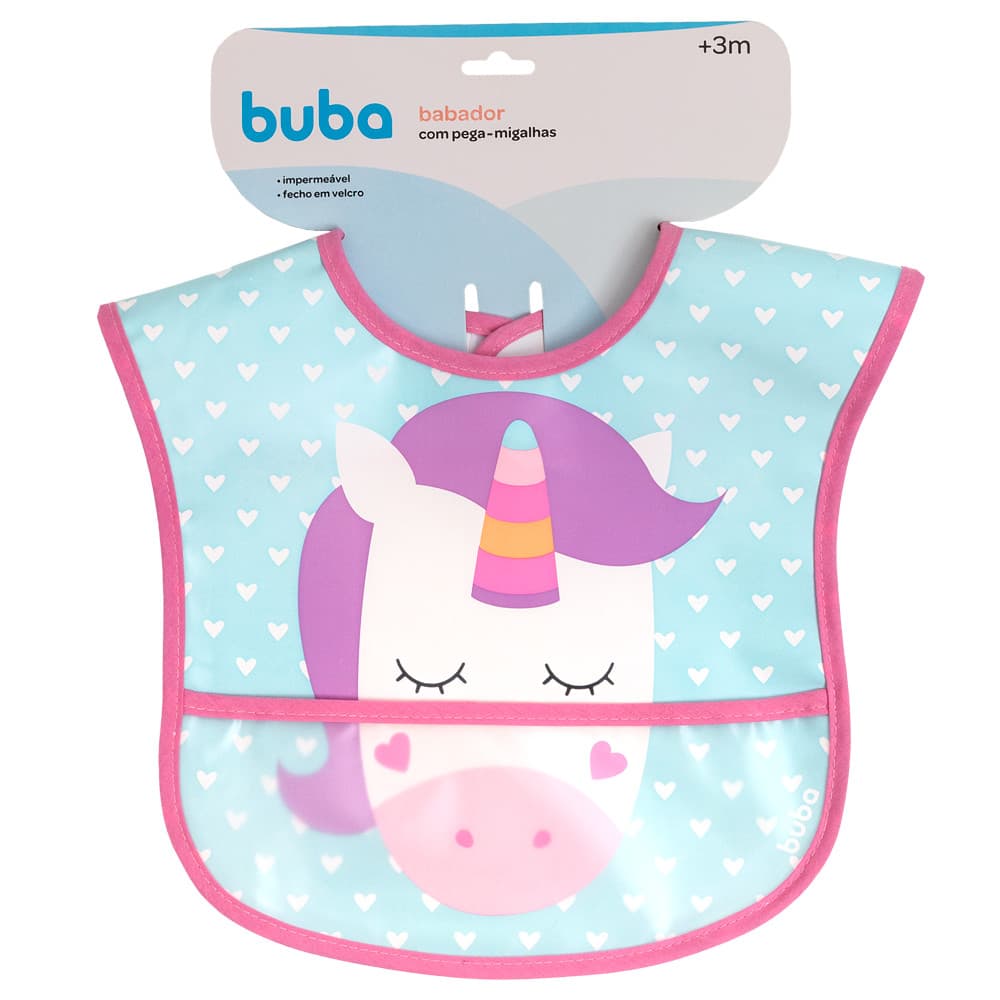 Babador Impermeável Buba Com Bolso Alimentação Pega Migalhas Infantil Unicórnio