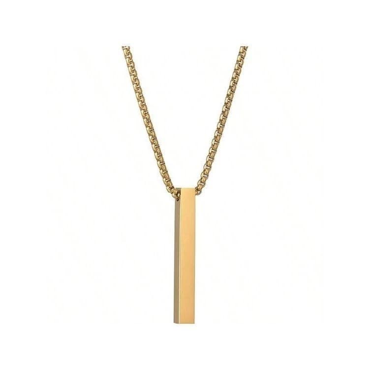 Corrente Masculina Dourado Pingente Pendulo Palito Cordão Em Aço Inox Retângulo Antialérgico