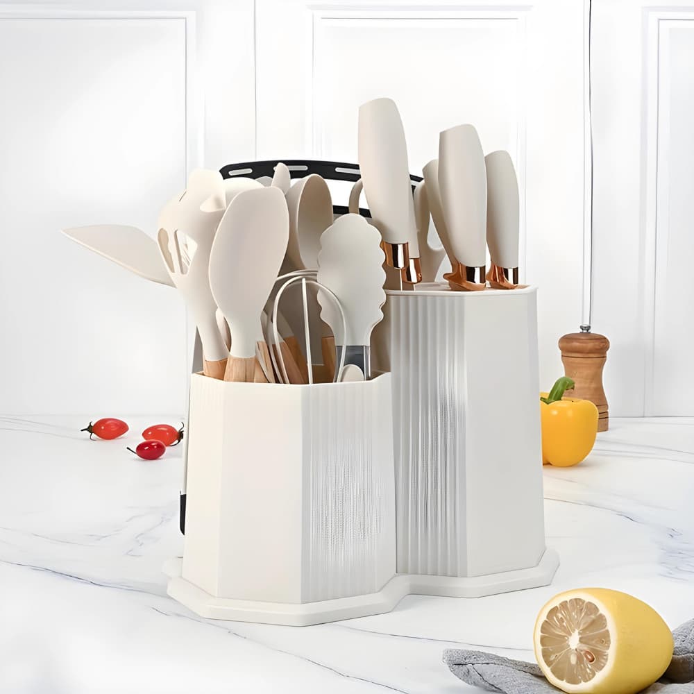 Utensílios De Cozinha De Silicone 18 Peças Jogo Antiaderente Completo Facas Tesoura Pincel Pegador