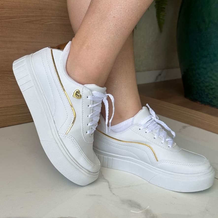 Tênis Feminino Branco com dourado Casual - Conforto e Estilo Moderno