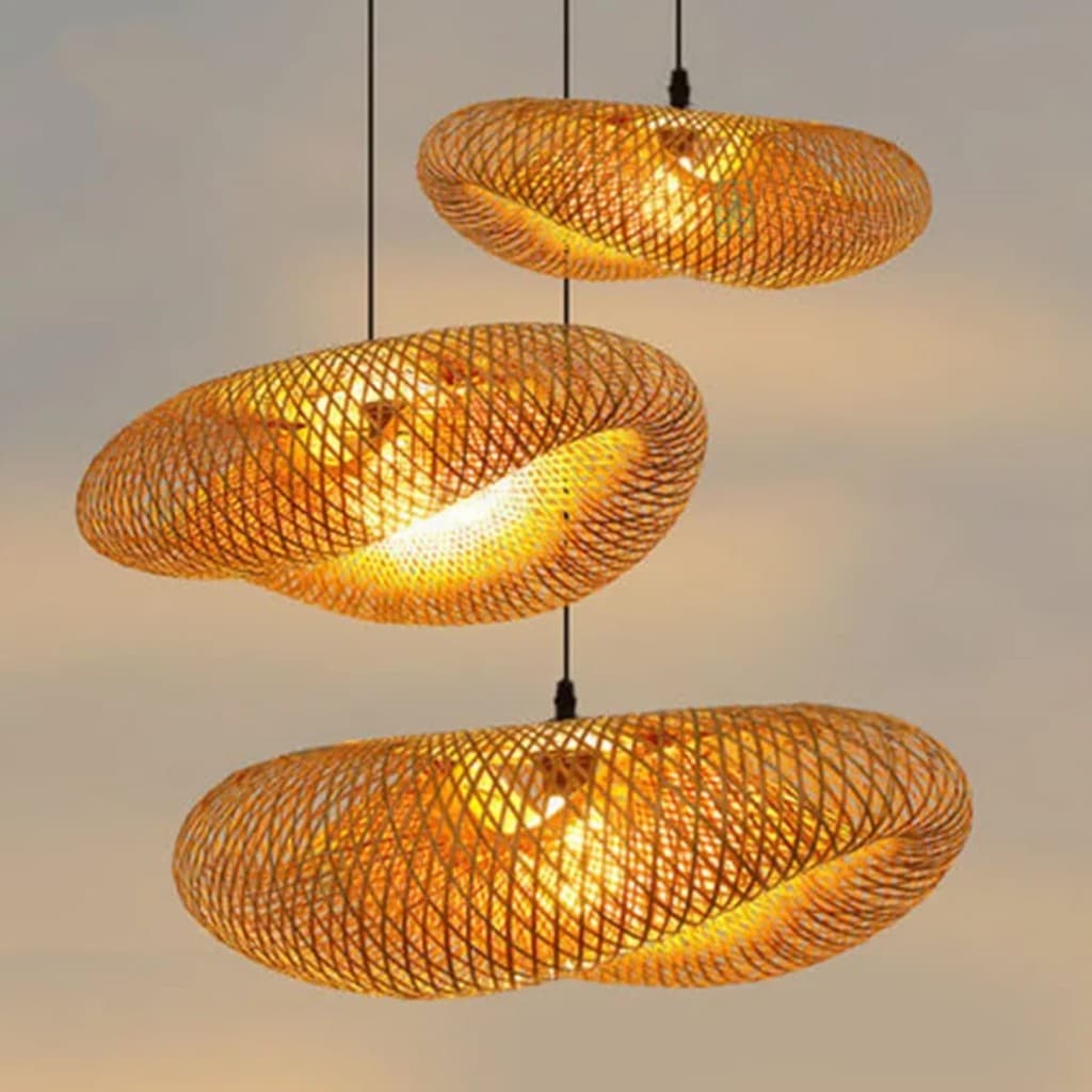 Kit 3 Luminárias de Teto 60cm Lustre Pendente Bambu Honolulu Rústico Fibra Natural Altura Ajustável