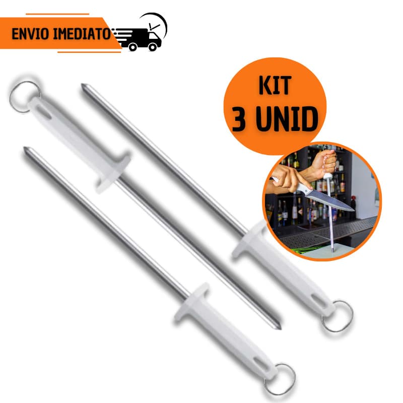 Kit 3 Chaira 10" Amolador Afiador de Faca Grande Estriada Profissional Açougueiro Cozinha
