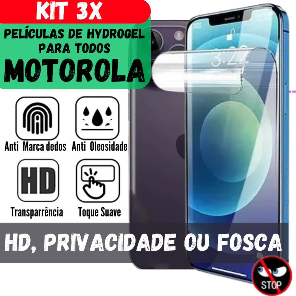 3 Películas Hd P/ Celular Motorola De Hidrogel Todos Modelos Moto G Edge One Hyper Fusion Pro Power Razr Ultra Zoom Plus
