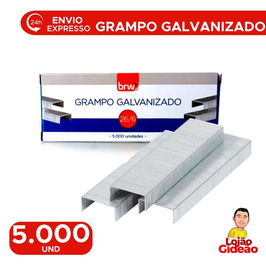 Grampo 26/6 Galvanizado Com 5.000 Grampos