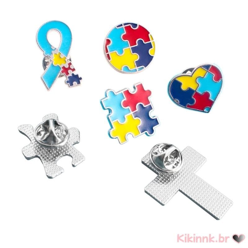 Conjunto 6 Peças Alfinetes Conscientização Do Autismo, Esmaltados, Broches Quebra-Cabeça Para Chap