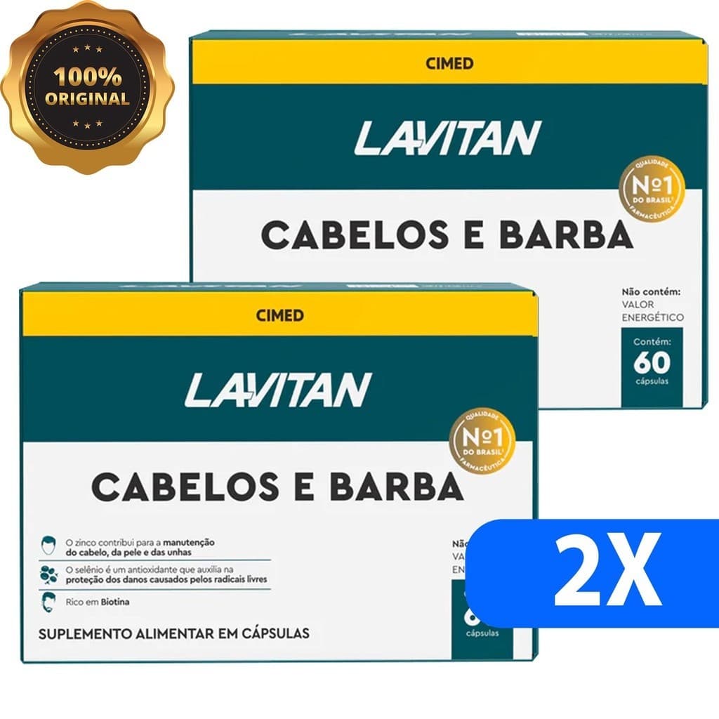 Kit 2 Lavitan Cabelos E Barba 120 Capsulas Crescimento Fortalecimento Anti Queda