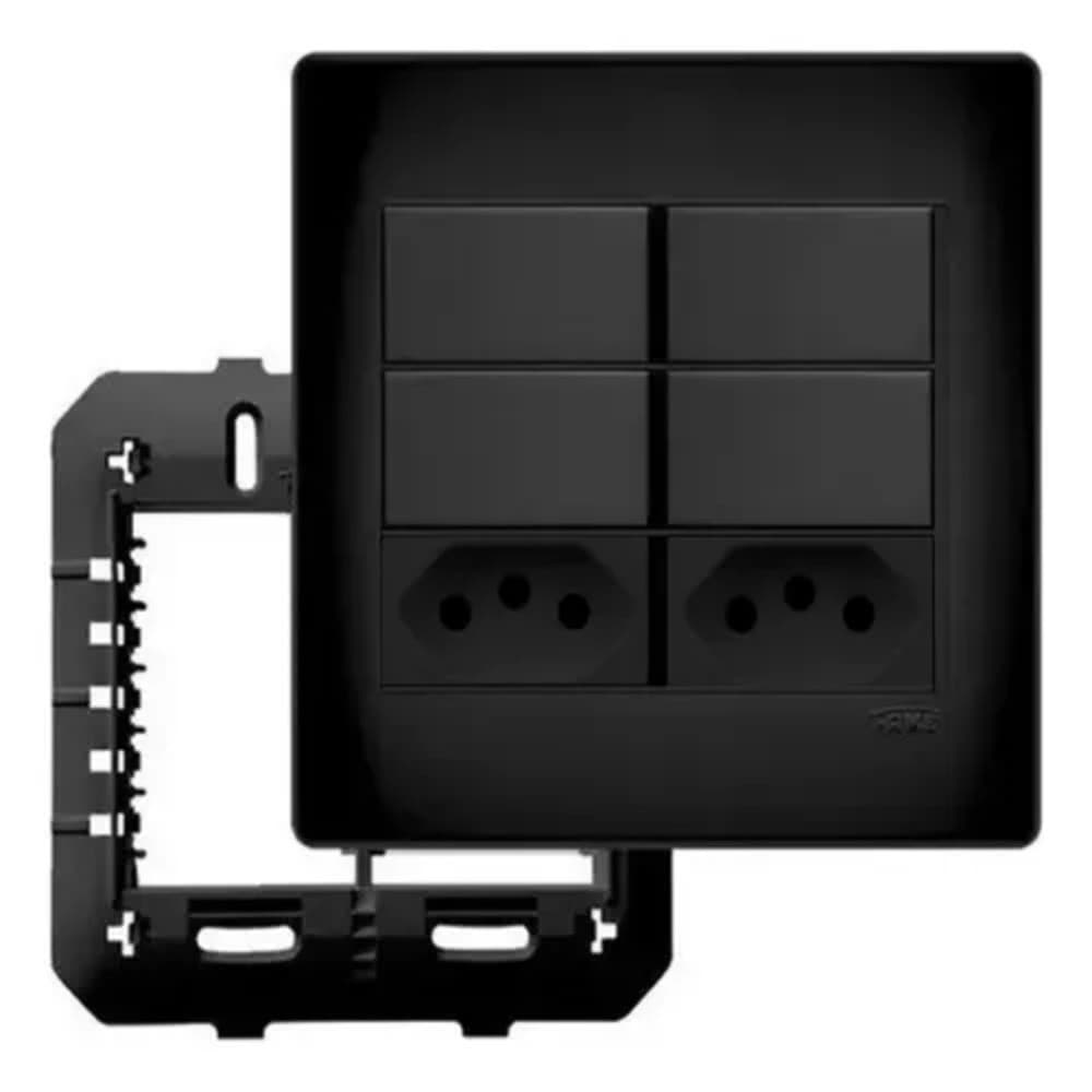 Conjunto 4x4 4 Interruptor Simples + 2 Tomada 20a Black Fame